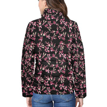 Load image into Gallery viewer, Floral Green Black Women&#39;s Stand Collar Padded Jacket
