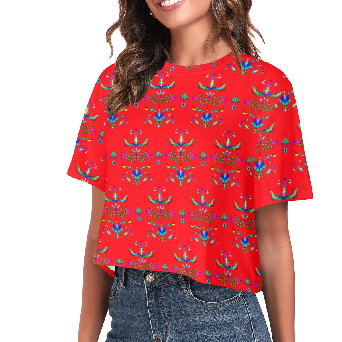 Dakota Damask Red Crop Top