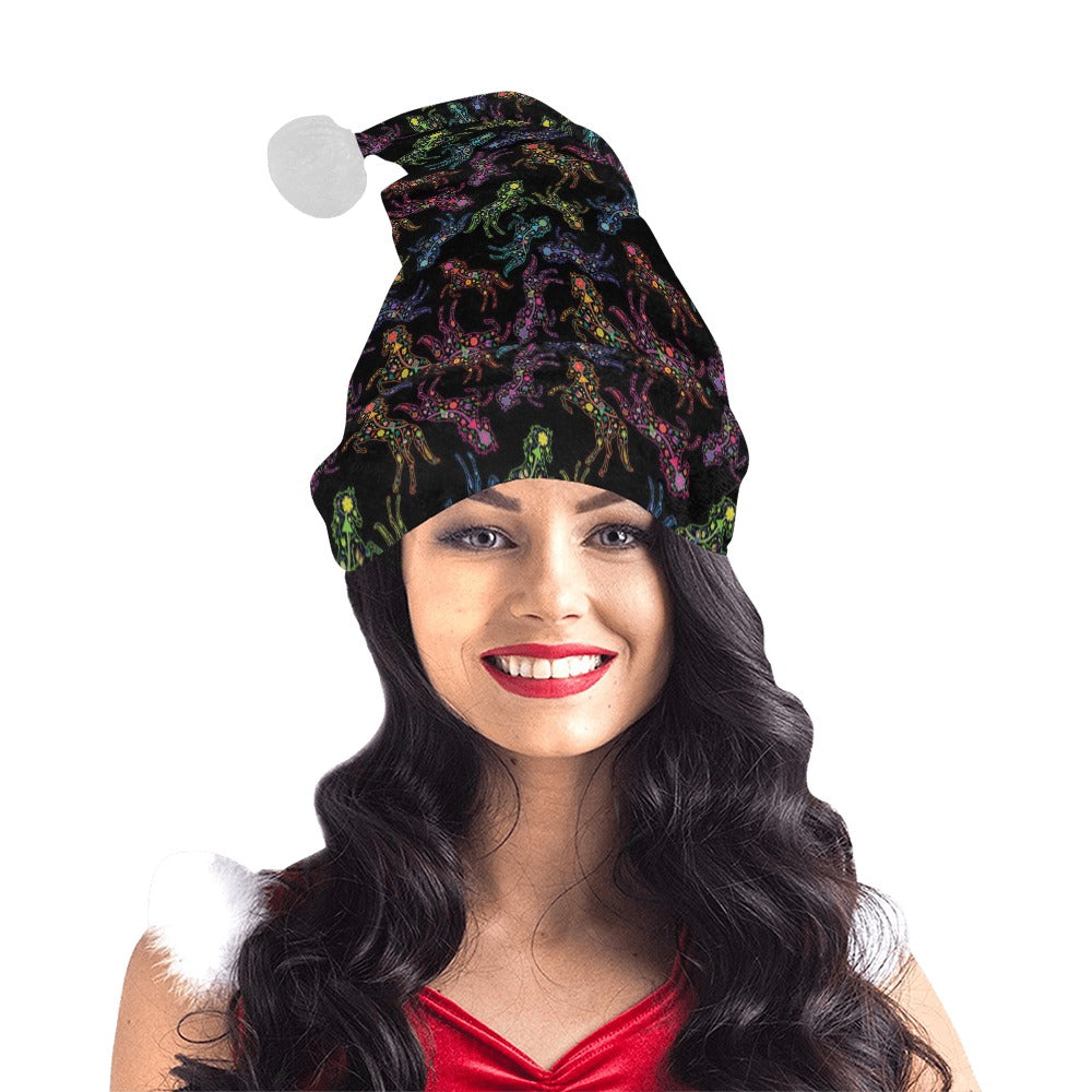 Neon Floral Horses Santa Hat