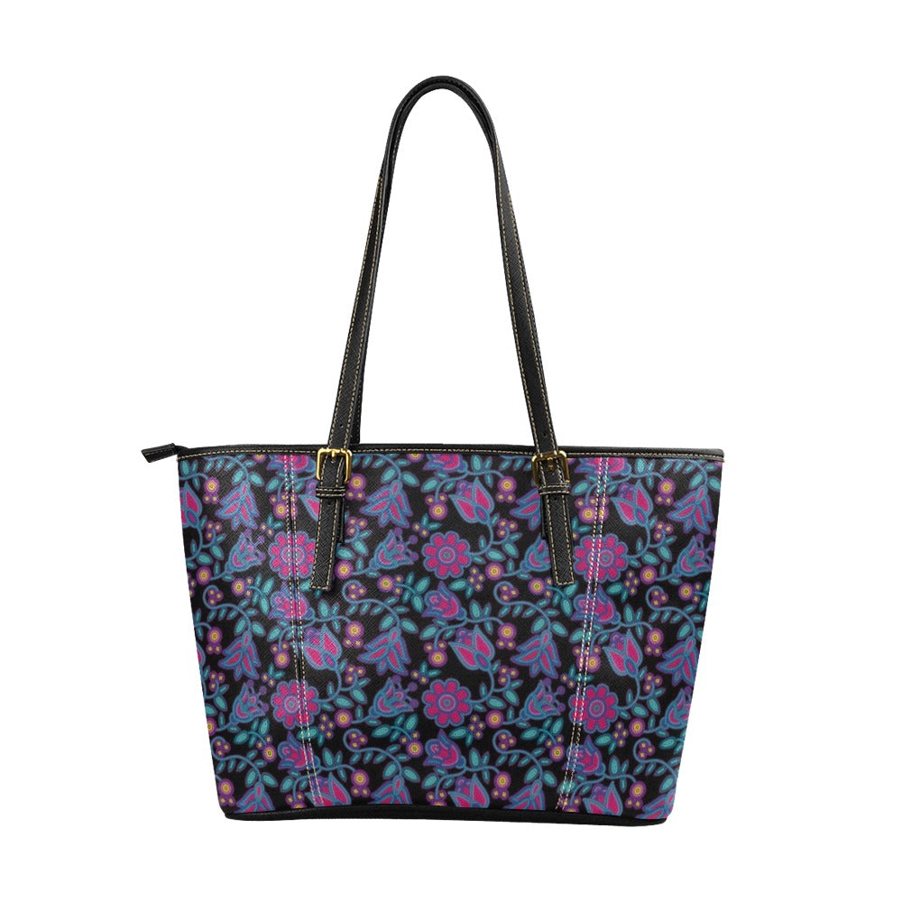 Beaded Nouveau Coal Leather Tote Bag