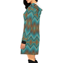 Load image into Gallery viewer, Fire Feather Turquoise Hoodie Dress
