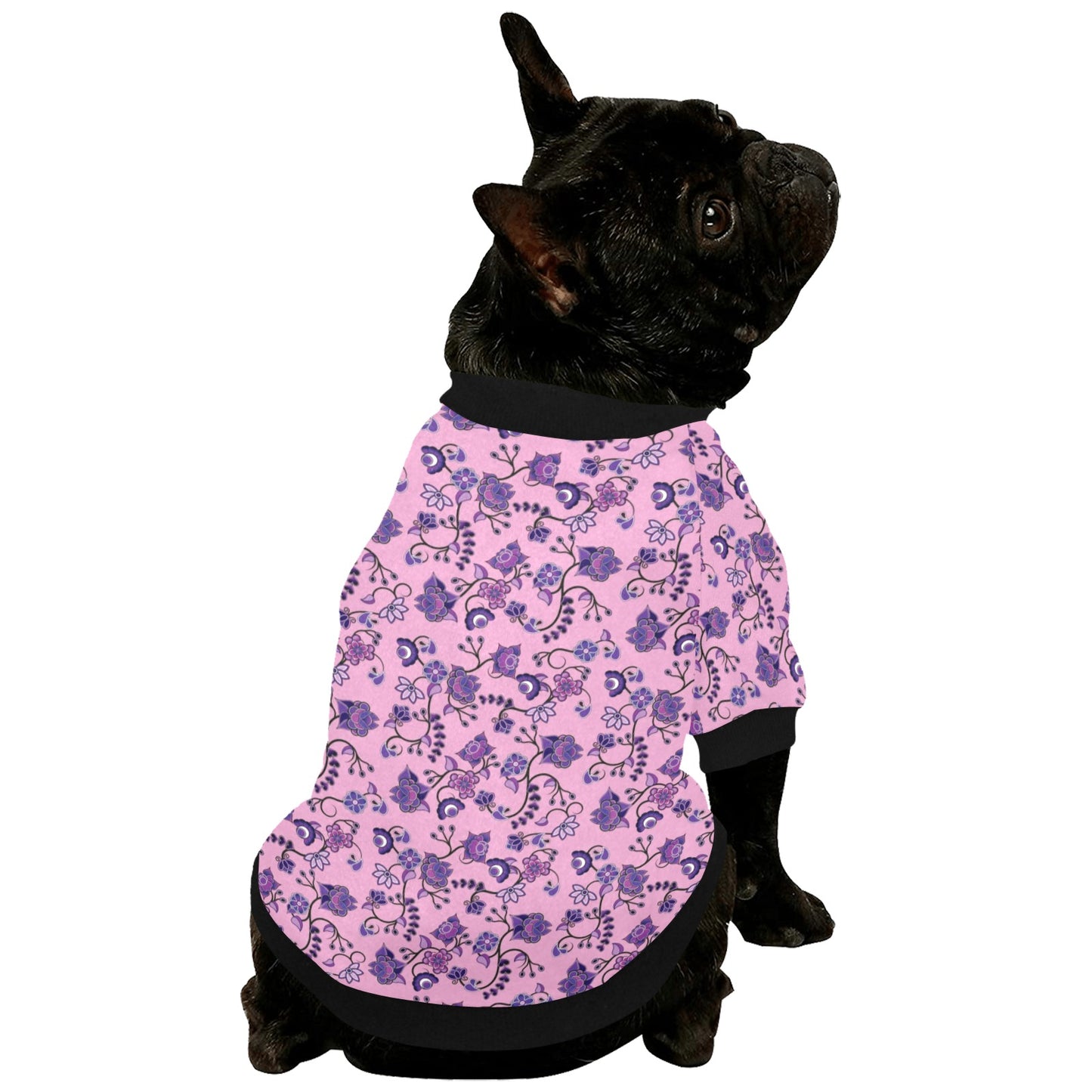 Purple Floral Amour Pet Dog Round Neck Shirt