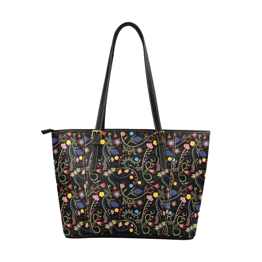 Fresh Fleur Midnight Leather Tote Bag