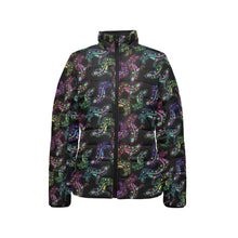 Load image into Gallery viewer, Neon Floral Wolves Women&#39;s Stand Collar Padded Jacket
