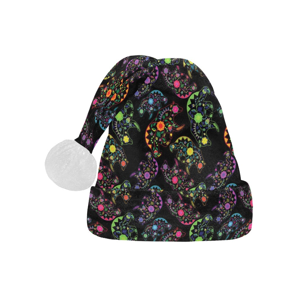 Neon Floral Bears Santa Hat