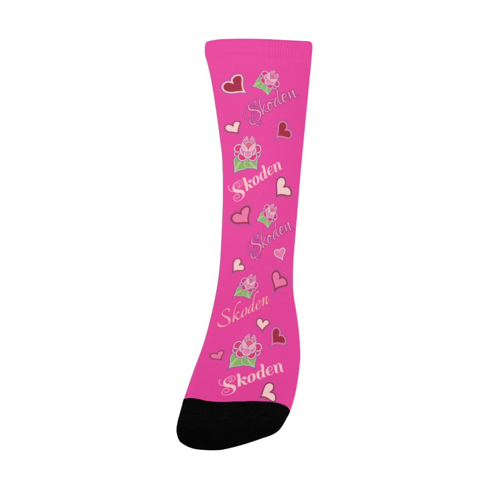 Ladies Skoden Floral Hearts Dark Pink Women's Custom Socks