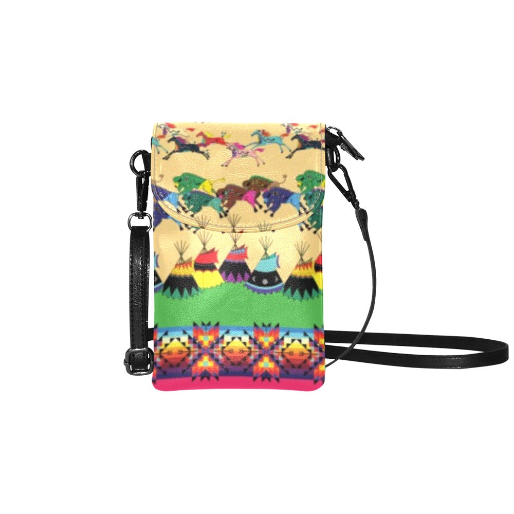 Horses and Buffalo Ledger Pink Small Cell Phone Purse