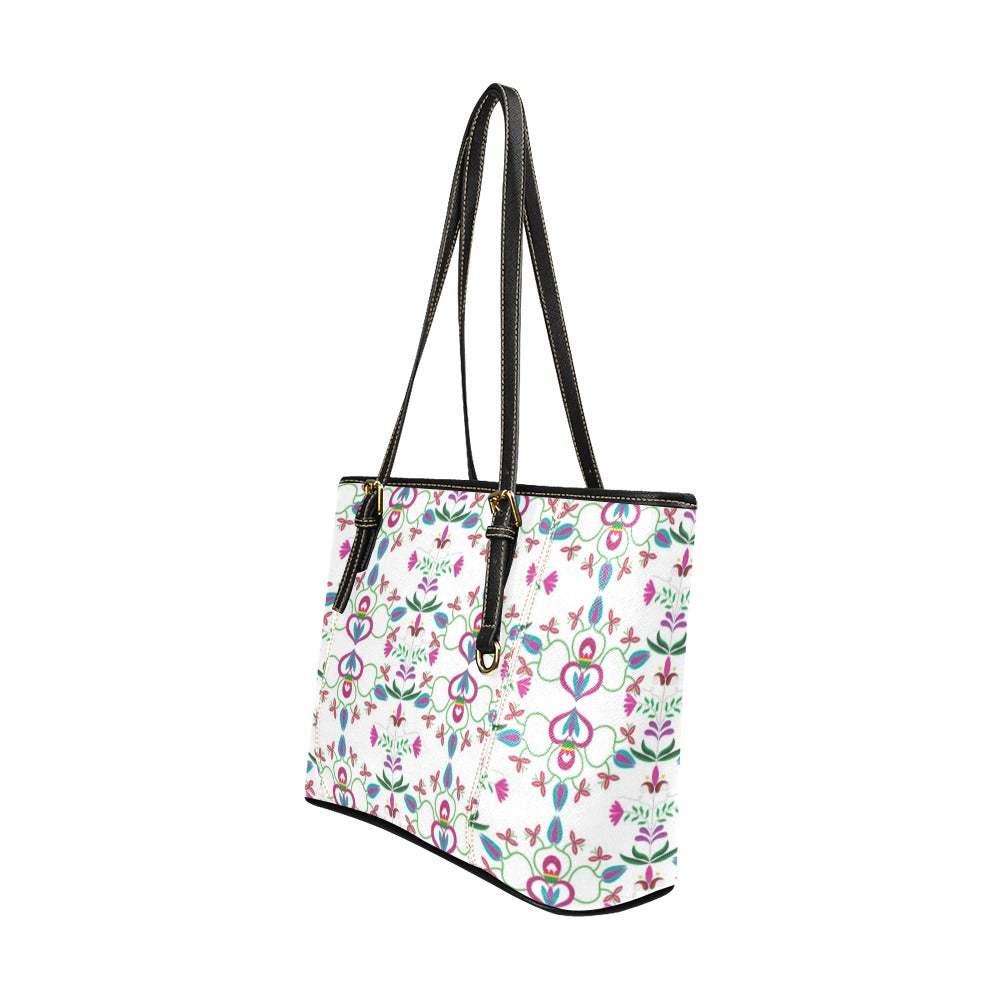 Quilled Divine White Leather Tote Bag