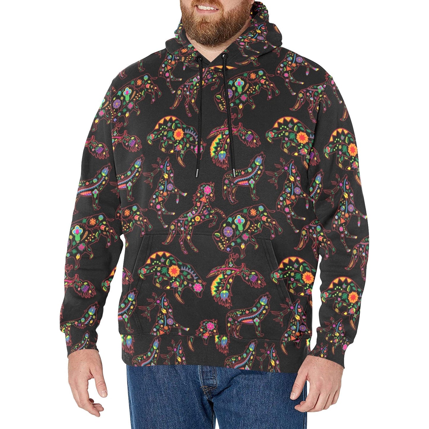 Neon Floral Animals Men's Long Sleeve Fleece Hoodie