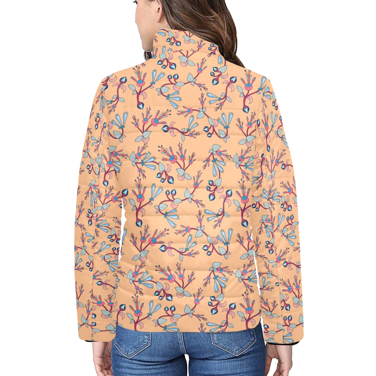 Swift Floral Peache Women's Stand Collar Padded Jacket