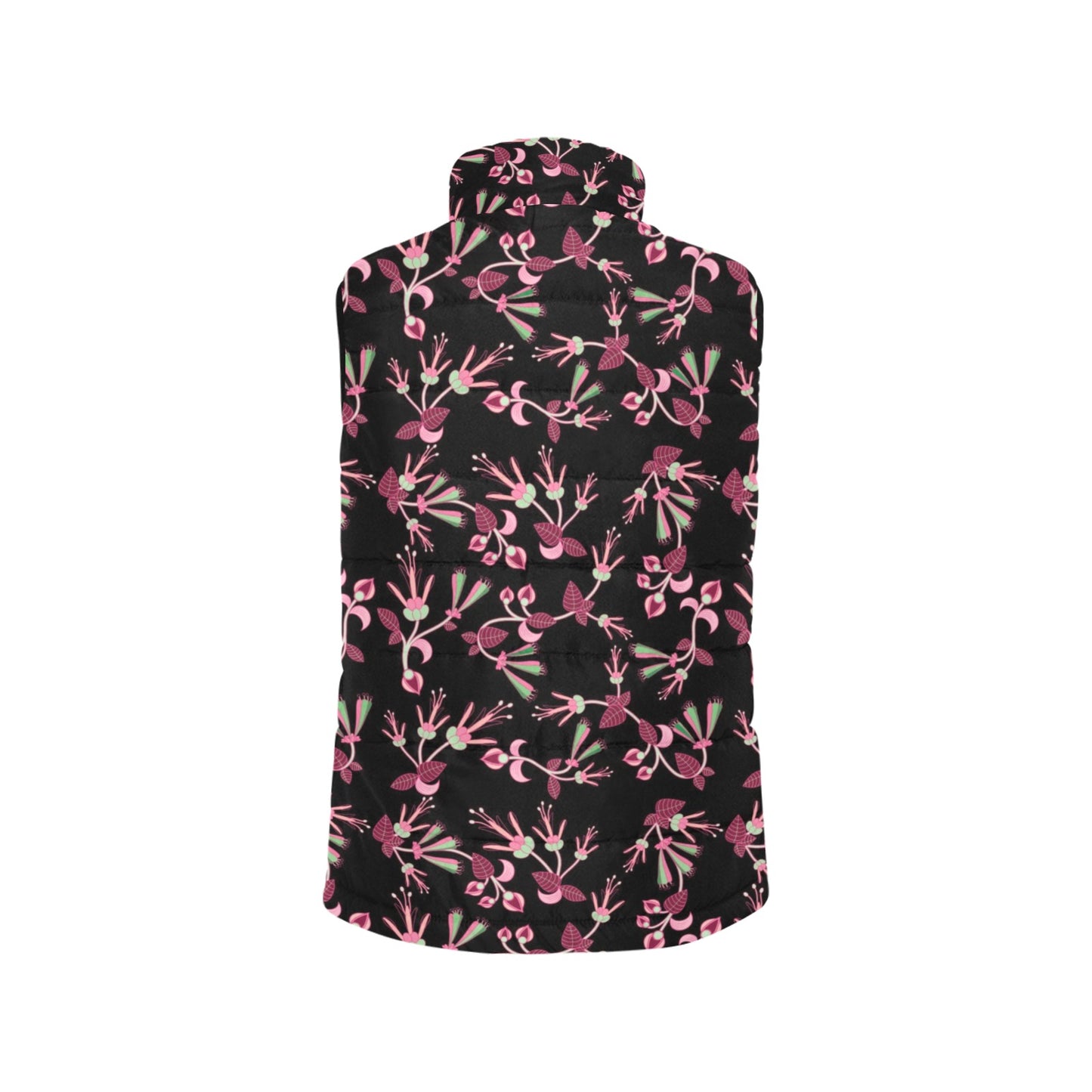 Floral Green Black Women's Padded Vest Jacket