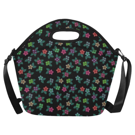 Berry Flowers Black Neoprene Lunch Bag