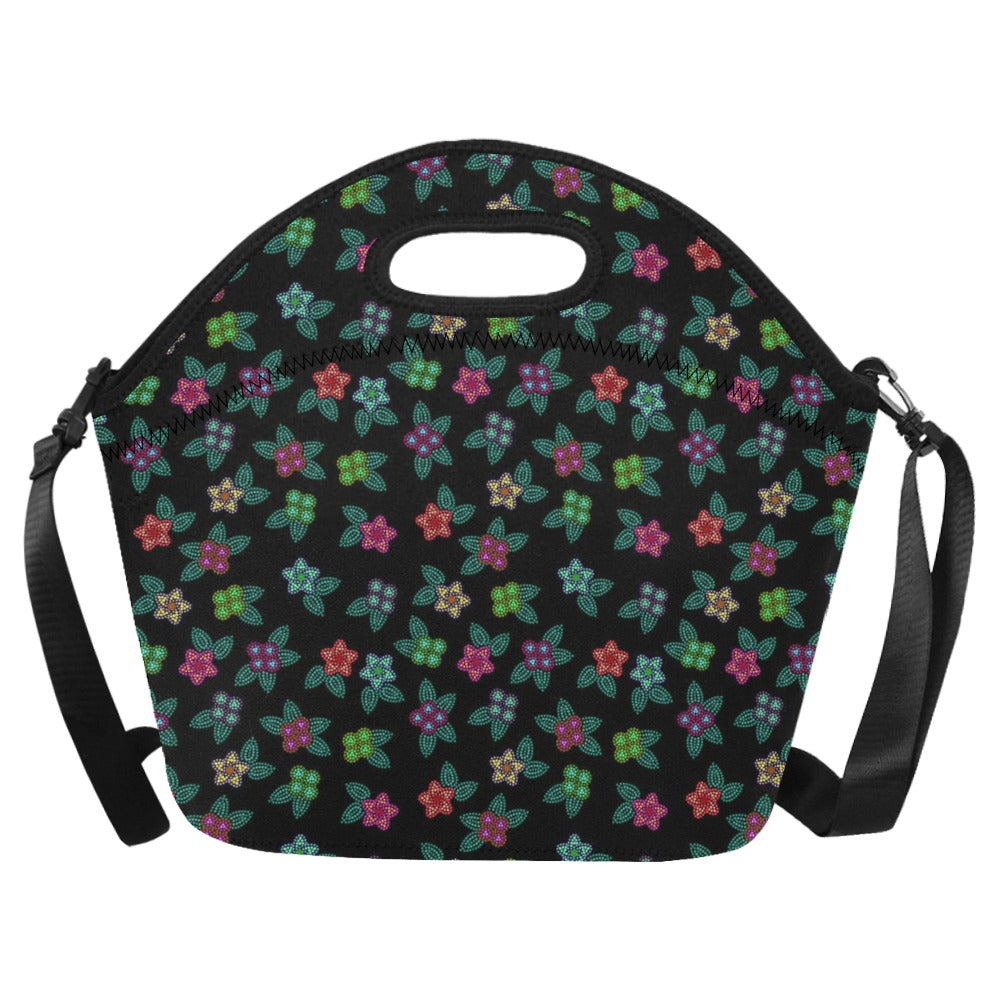 Berry Flowers Black Neoprene Lunch Bag