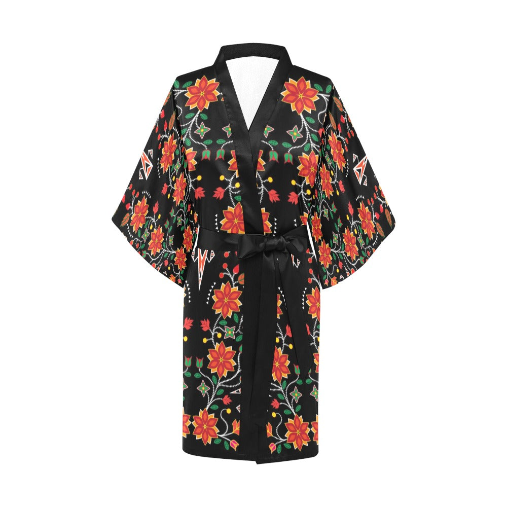 Floral Beadwork Six Bands Kimono Robe