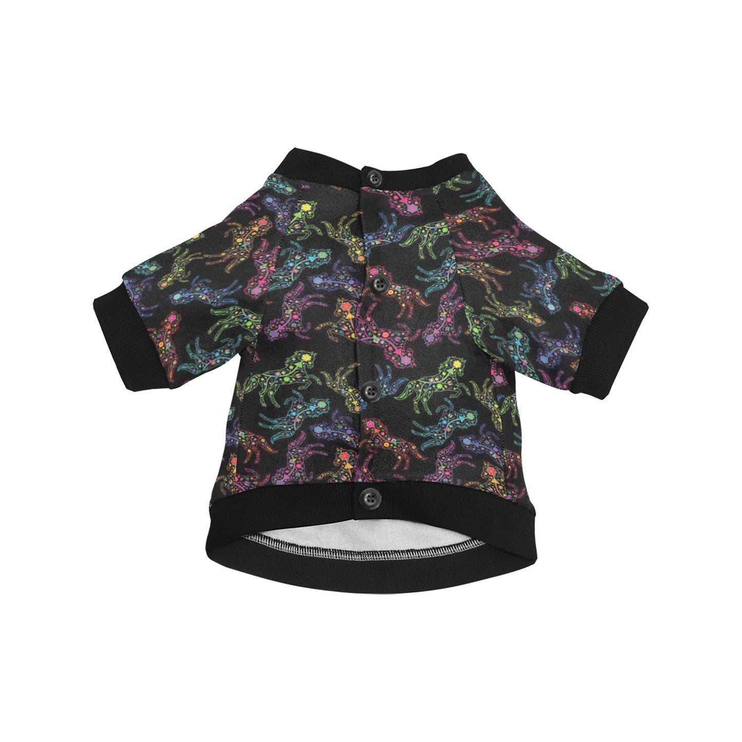 Neon Floral Horses Pet Dog Round Neck Shirt