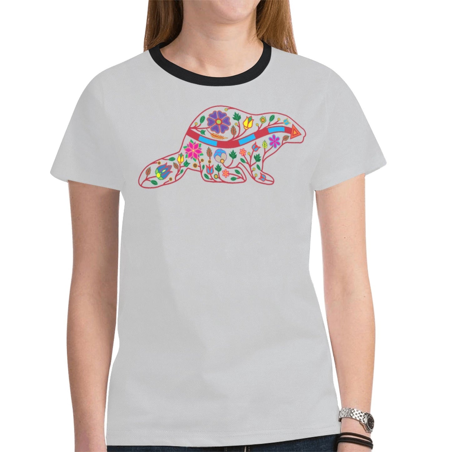 Floral Beaver Spirit Guide Grey Tee