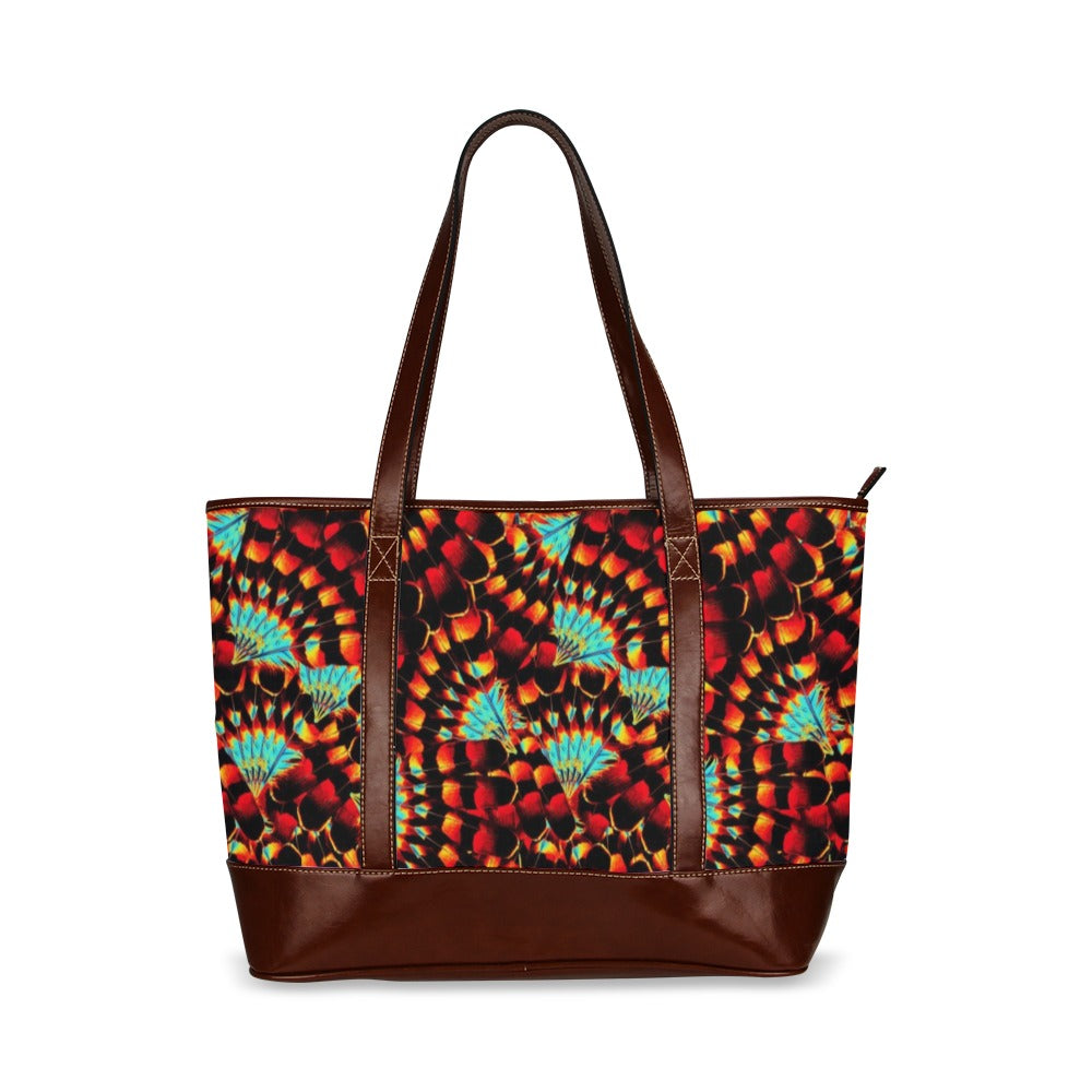 Hawk Feathers Fire and Turquoise Tote Handbag