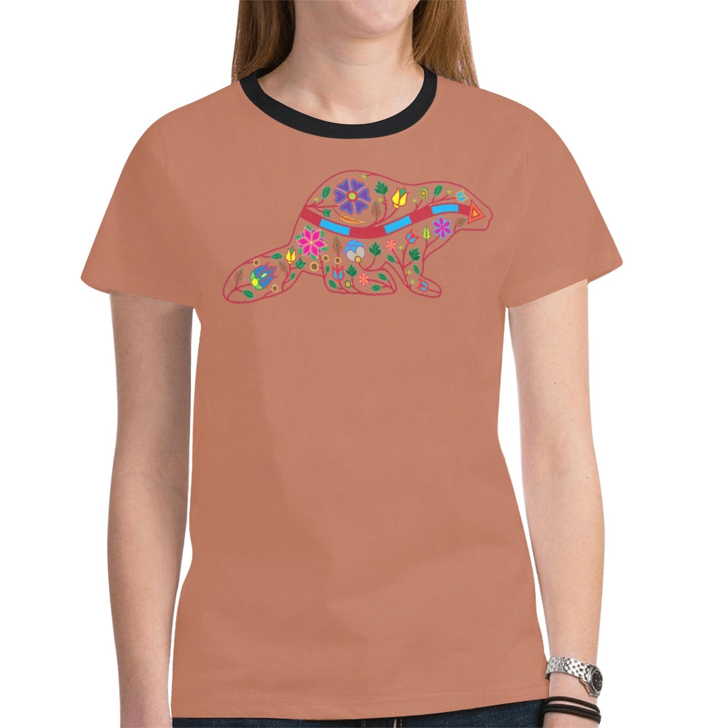 Floral Beaver Spirit Guide Brown Tee
