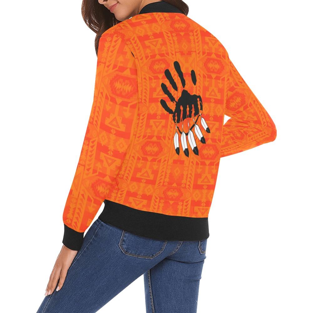 Chiefs Mountain Orange A feather for each All Over Print Bomber Jacket for Women (Model H19) All Over Print Bomber Jacket for Women (H19) e-joyer 
