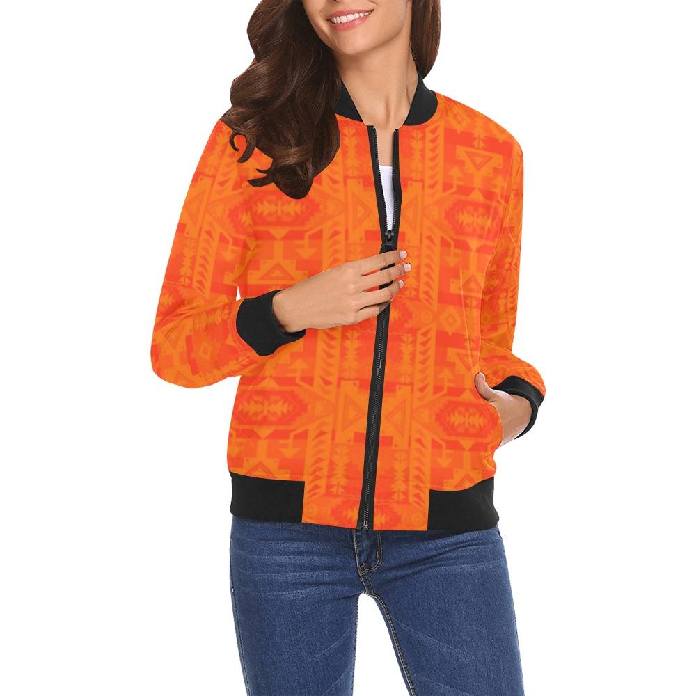 Chiefs Mountain Orange Carrying Their Prayers All Over Print Bomber Jacket for Women (Model H19) All Over Print Bomber Jacket for Women (H19) e-joyer 