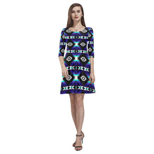 Load image into Gallery viewer, Cree Confederacy Midnight Tethys Half-Sleeve Skater Dress(Model D20) Tethys Half-Sleeve Skater Dress (D20) e-joyer 
