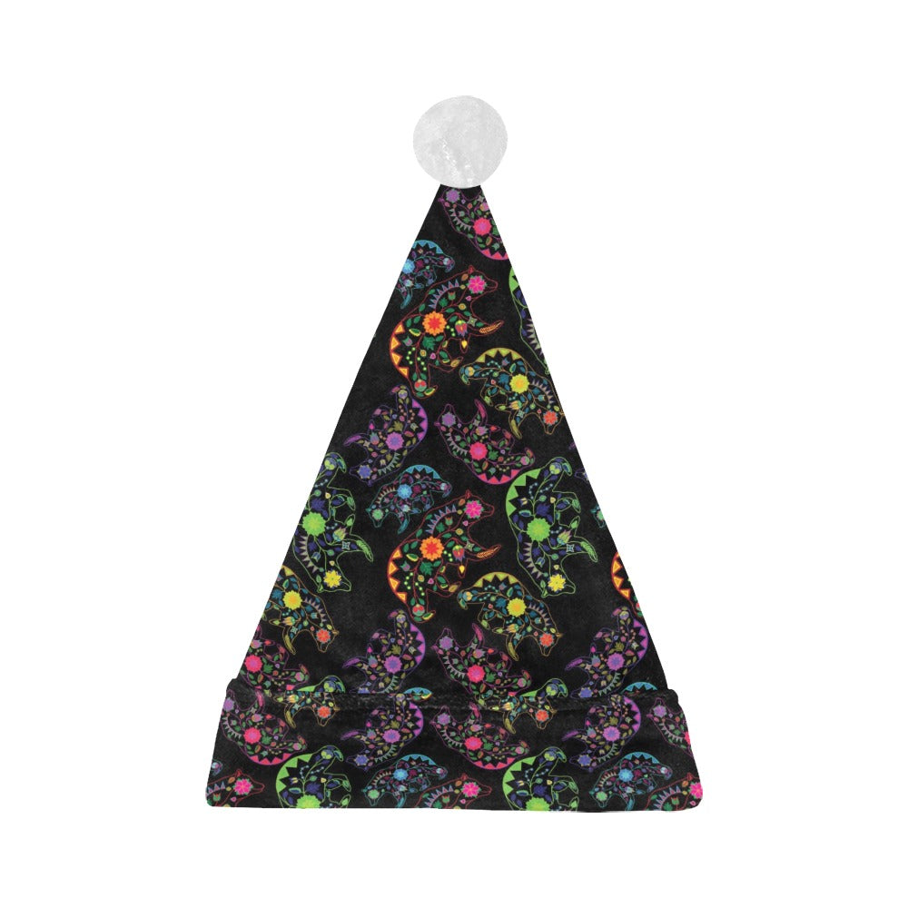 Neon Floral Bears Santa Hat