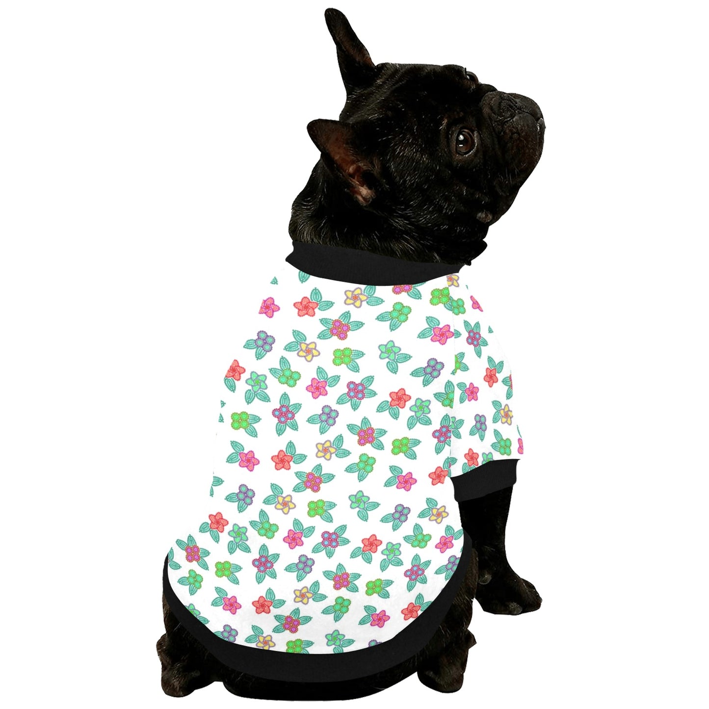 Berry Flowers White Pet Dog Round Neck Shirt