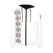 Load image into Gallery viewer, White Blanket Strip on White Men&#39;s Padded Hooded Jacket
