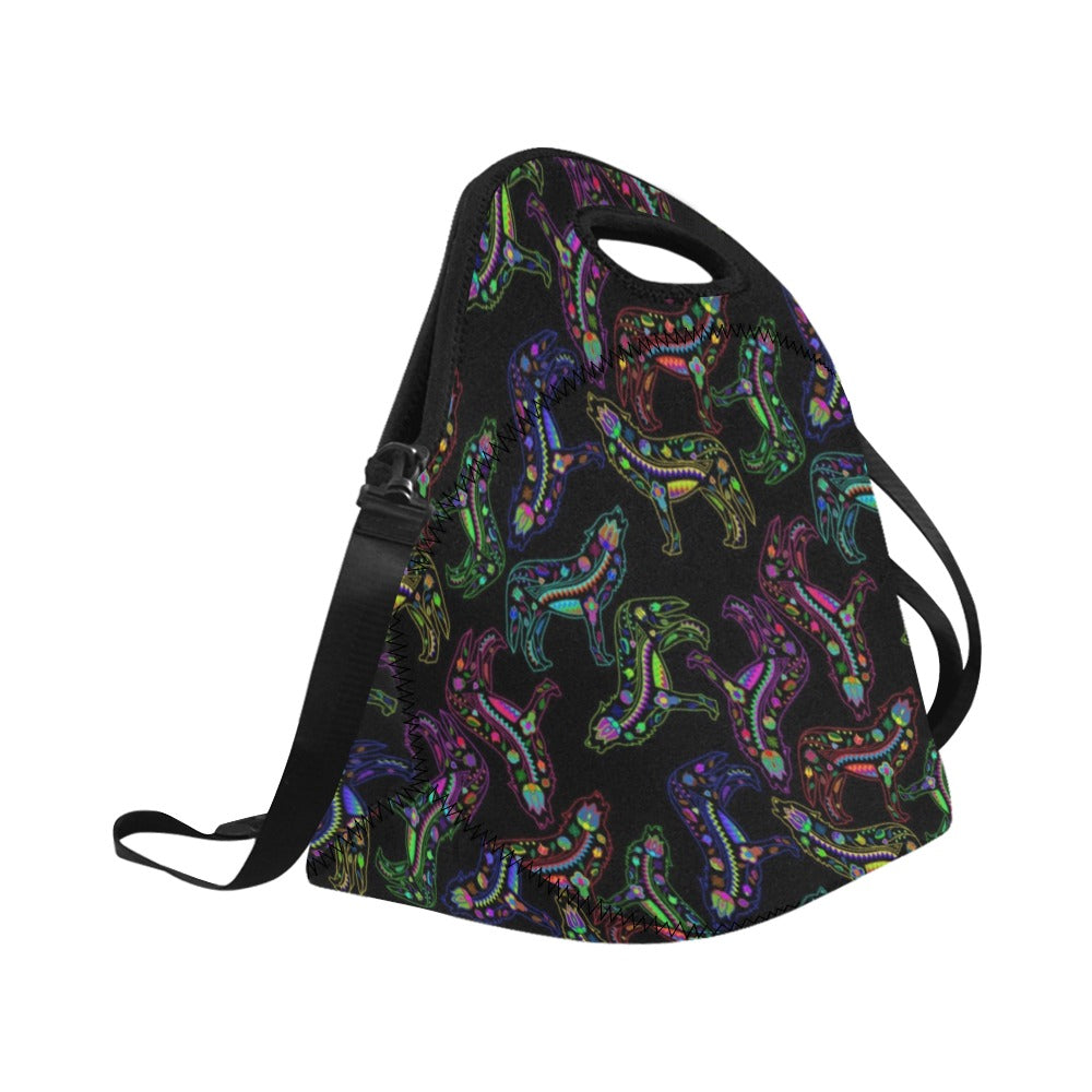 Neon Floral Wolves Neoprene Lunch Bag/Large