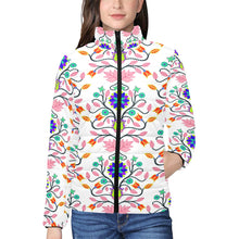 Load image into Gallery viewer, Floral Beadwork Four Clans White Women&#39;s Stand Collar Padded Jacket
