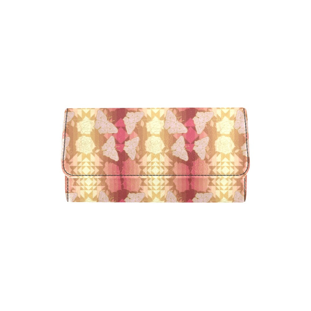 Butterfly and Roses on Geometric Women's Trifold Wallet