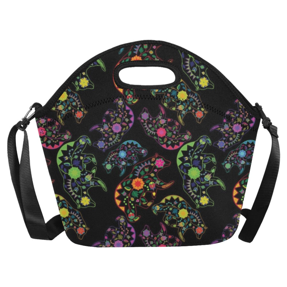 Neon Floral Bears Neoprene Lunch Bag/Large