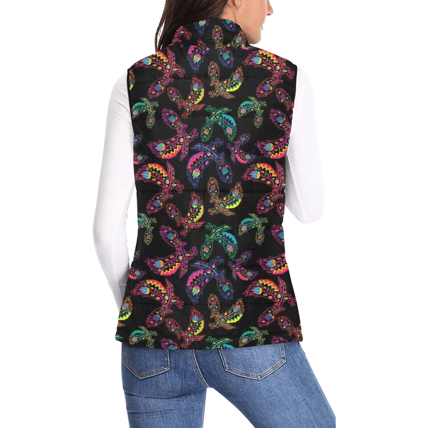 Neon Floral Eagles Women's Padded Vest Jacket