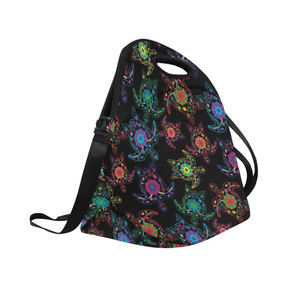 Neon Floral Turtle Neoprene Lunch Bag/Large