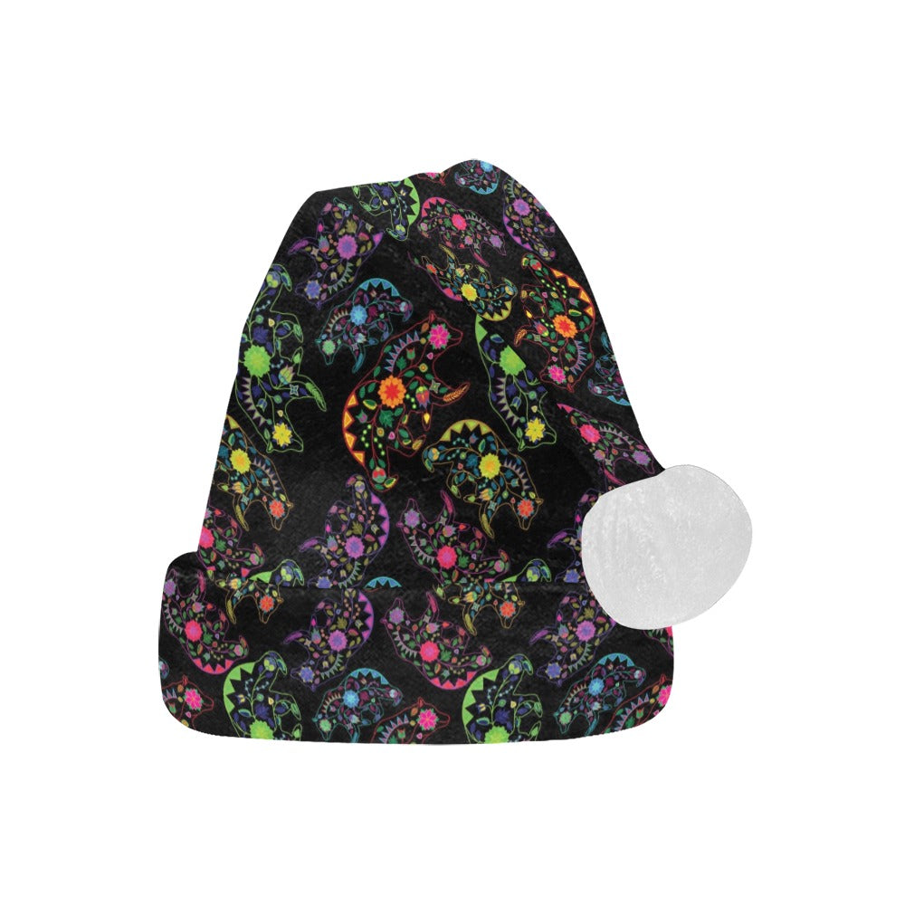 Neon Floral Bears Santa Hat