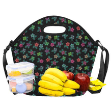 Load image into Gallery viewer, Berry Flowers Black Neoprene Lunch Bag
