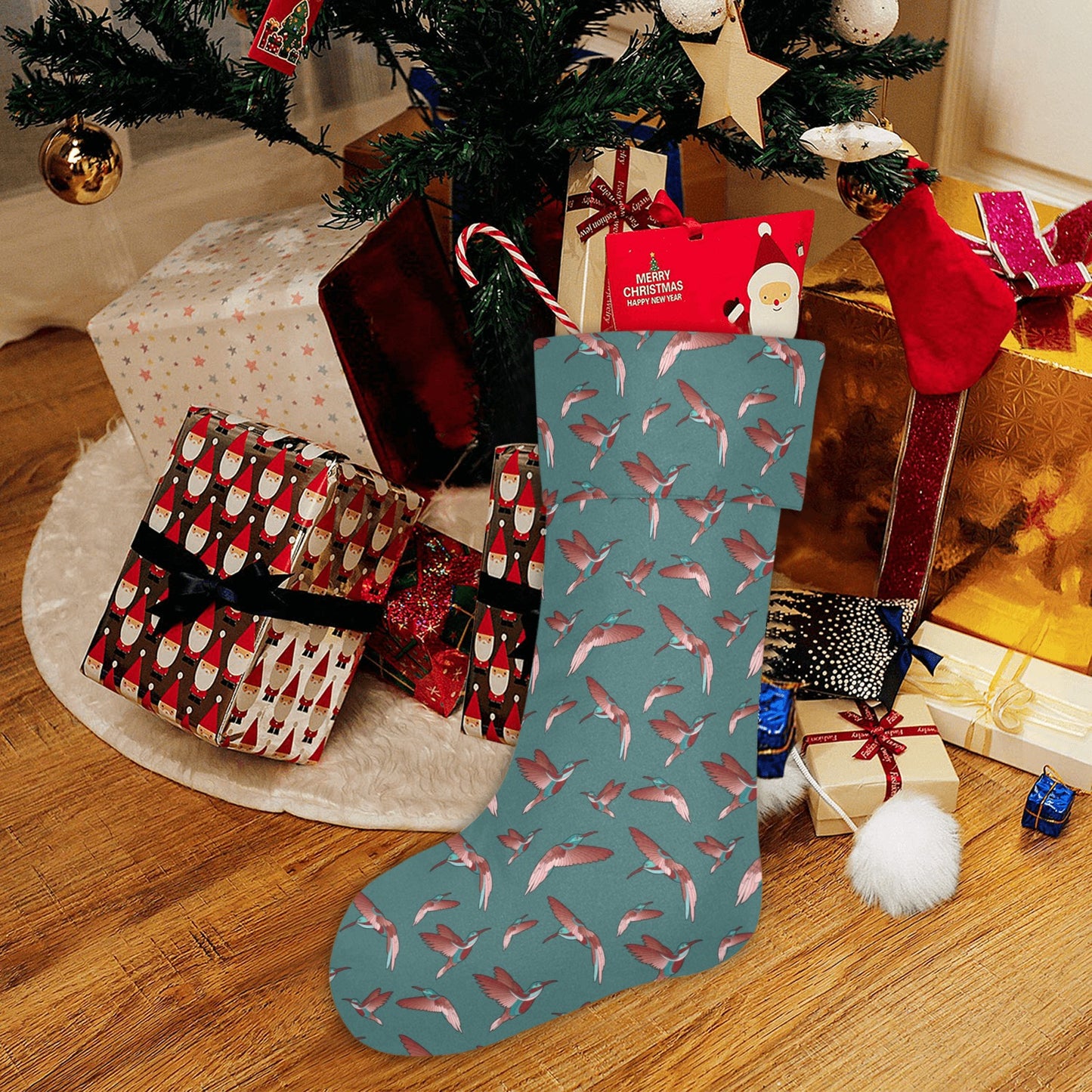 Red Swift Turquoise Christmas Stocking