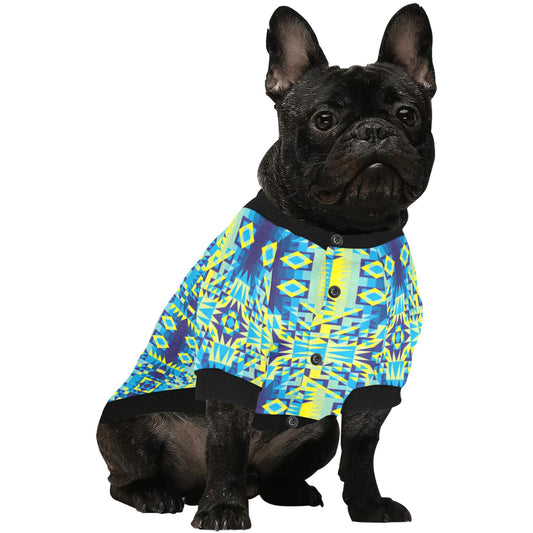 Kaleidoscope Jaune Bleu Pet Dog Round Neck Shirt