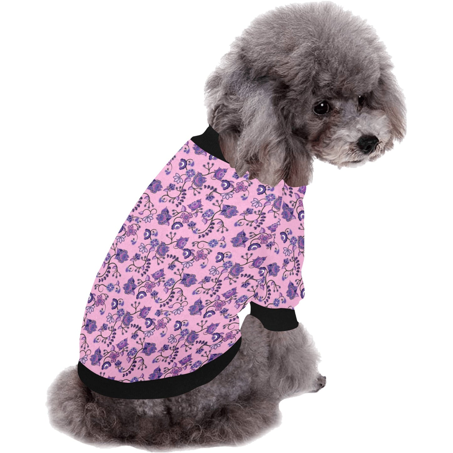 Purple Floral Amour Pet Dog Round Neck Shirt