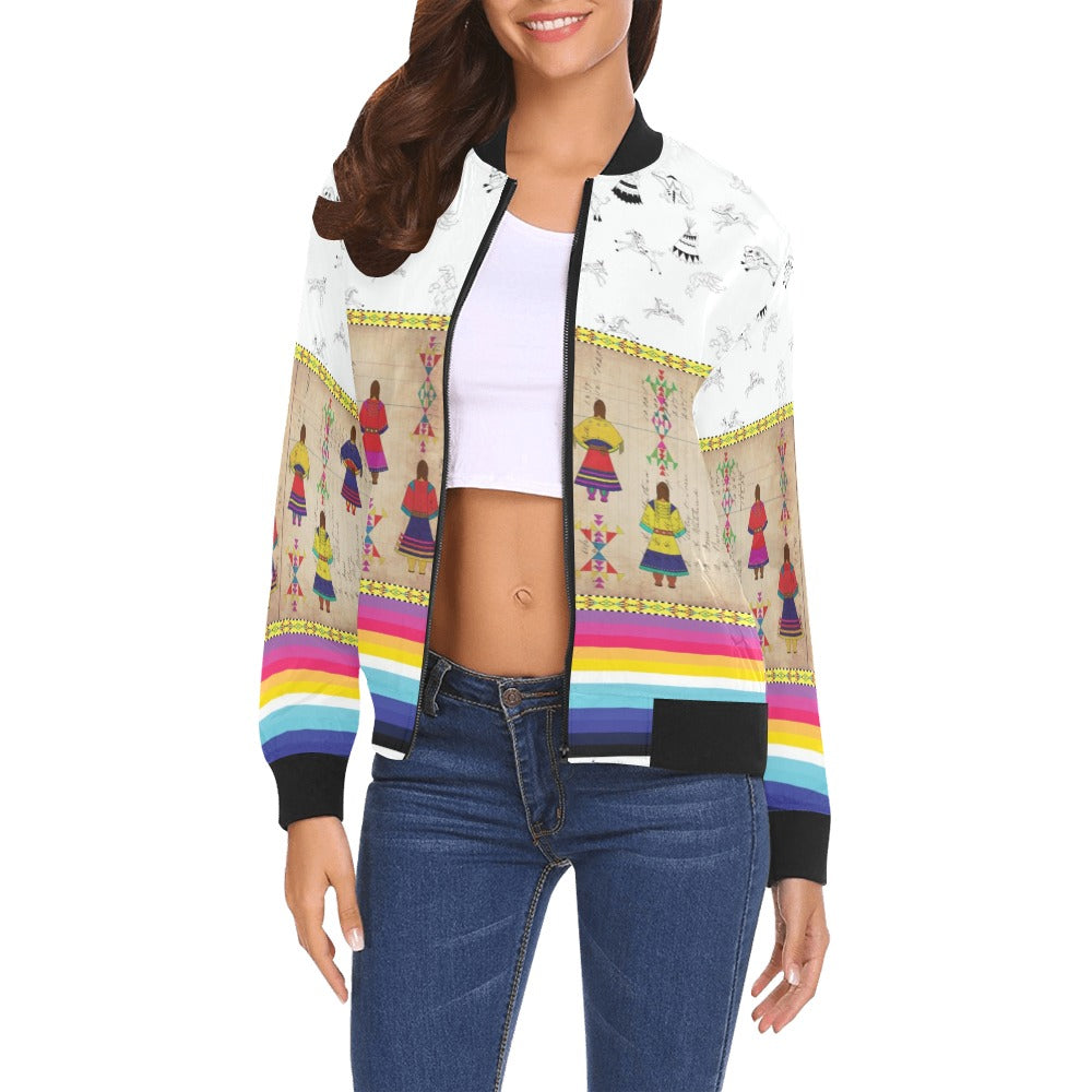 Ledger Round Dance Clay Bomber Jacket for Women