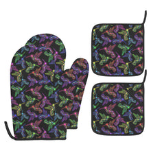 Load image into Gallery viewer, Neon Floral Hummingbirds Oven Mitt &amp; Pot Holder
