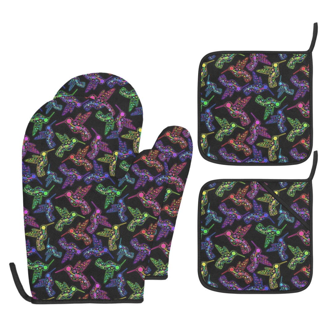 Neon Floral Hummingbirds Oven Mitt & Pot Holder