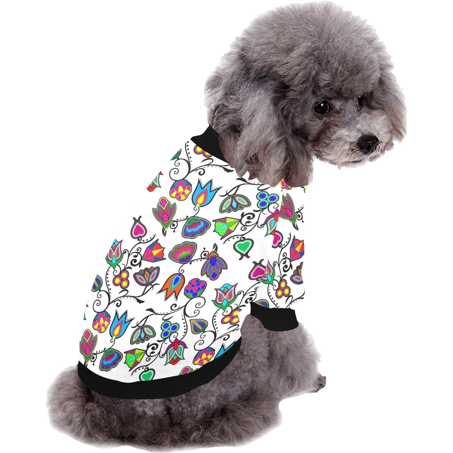 Indigenous Paisley White Pet Dog Round Neck Shirt