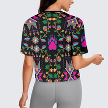 Load image into Gallery viewer, Geometric Floral Fall Black Crop Top
