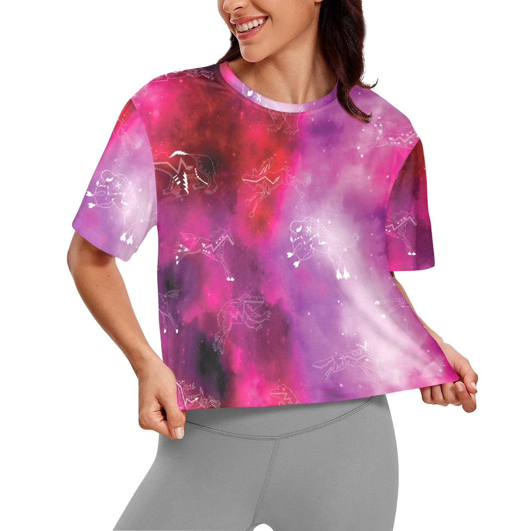 Animal Ancestors 8 Gaseous Clouds Pink and Red Crop Top