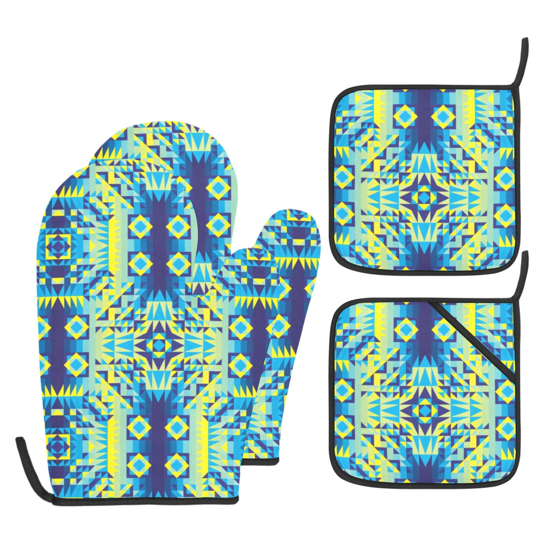 Kaleidoscope Jaune Bleu Oven Mitt & Pot Holder