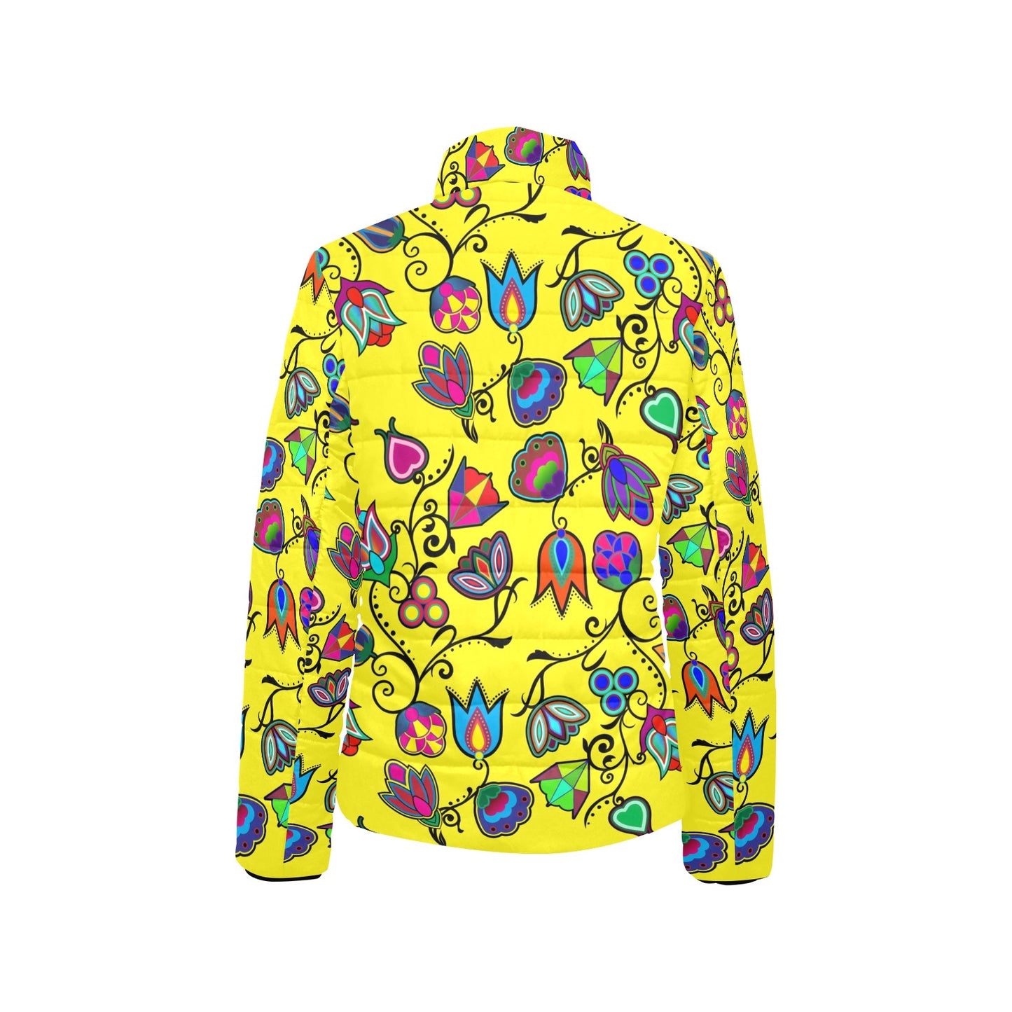 Indigenous Paisley Yellow Women's Stand Collar Padded Jacket