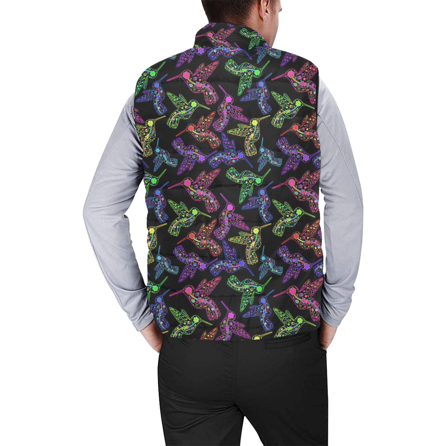 Neon Floral Hummingbirds Men's Padded Vest Jacket