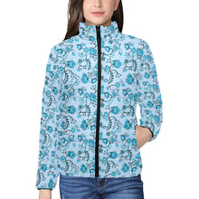 Load image into Gallery viewer, Blue Floral Amour Women&#39;s Stand Collar Padded Jacket
