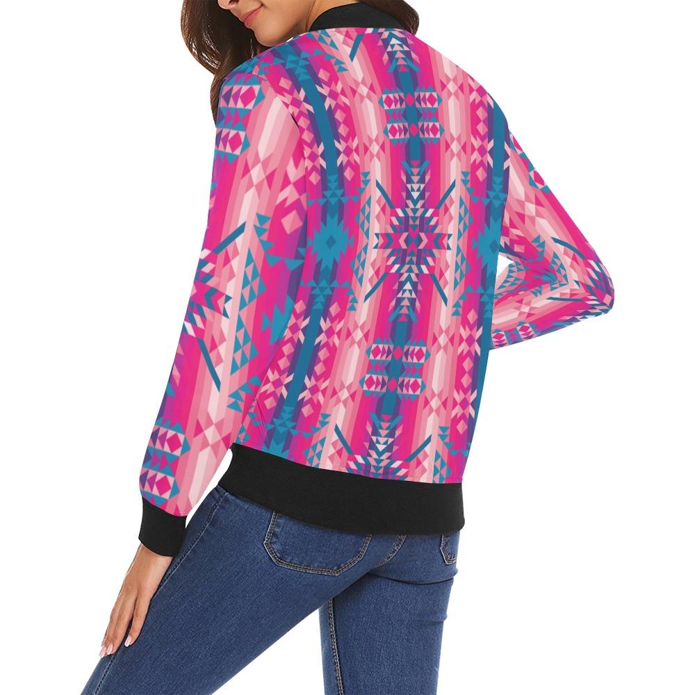 Desert Geo Blue All Over Print Bomber Jacket for Women (Model H19) All Over Print Bomber Jacket for Women (H19) e-joyer 